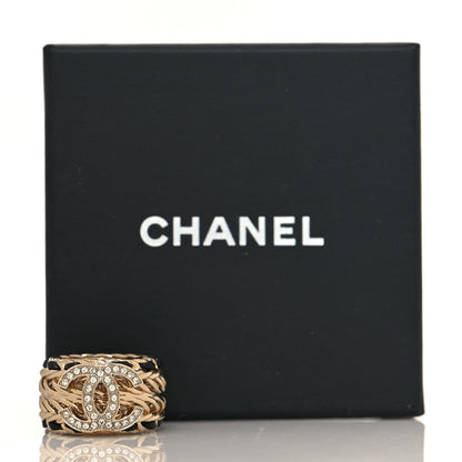 Chanel Metal Crystal Lambskin CC Ring 54 Gold Black 5 of 5