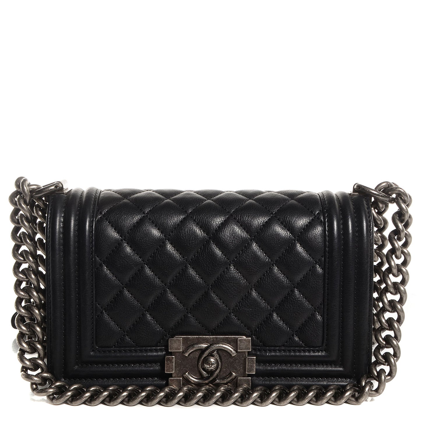 Metallic Calfskin Quilted Small Boy Flap Black