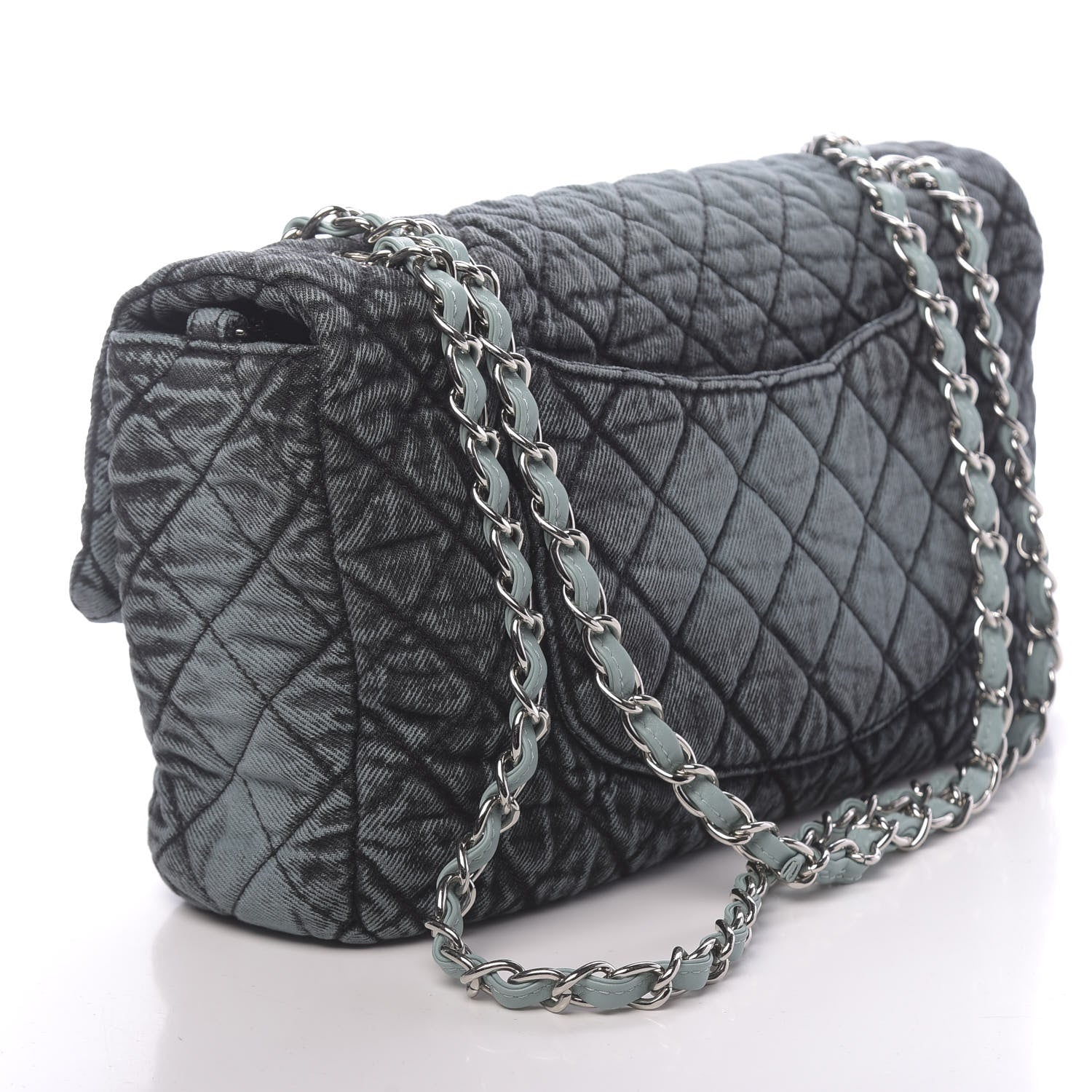 Chanel Denim Quilted Denimpression Flap Green Blue 3 of 11