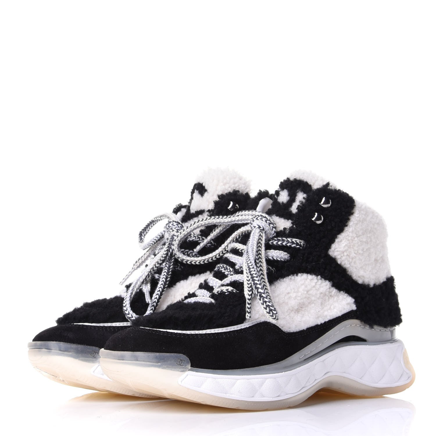 Chanel Shearling Suede CC High Top Sneakers 36 Black White 3 of 10