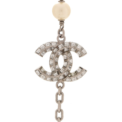 Chanel Pearl Baguette Crystal CC Long Necklace Silver 4 of 5