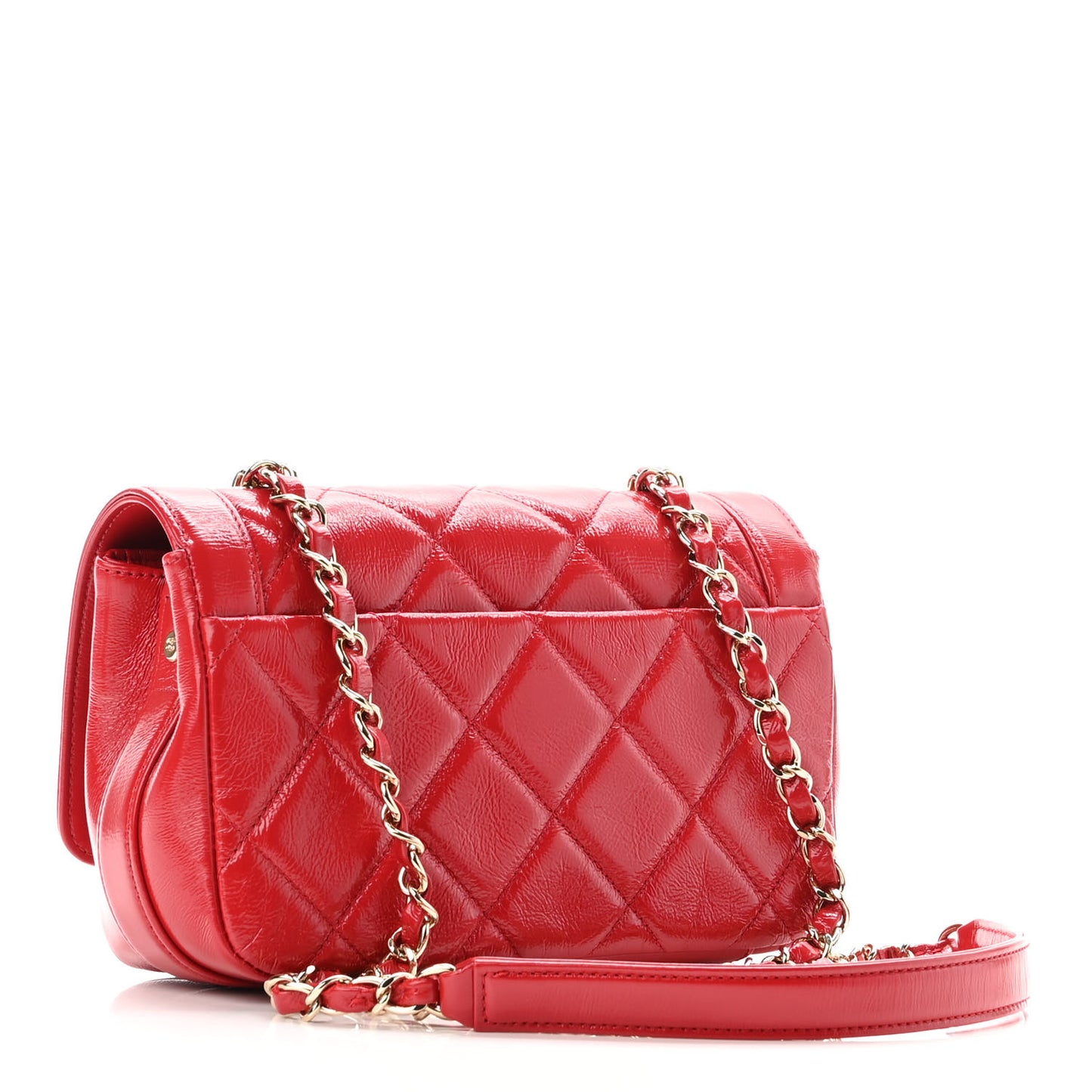 Shiny Aged Calfskin Quilted Mini Hold The Line Flap Red