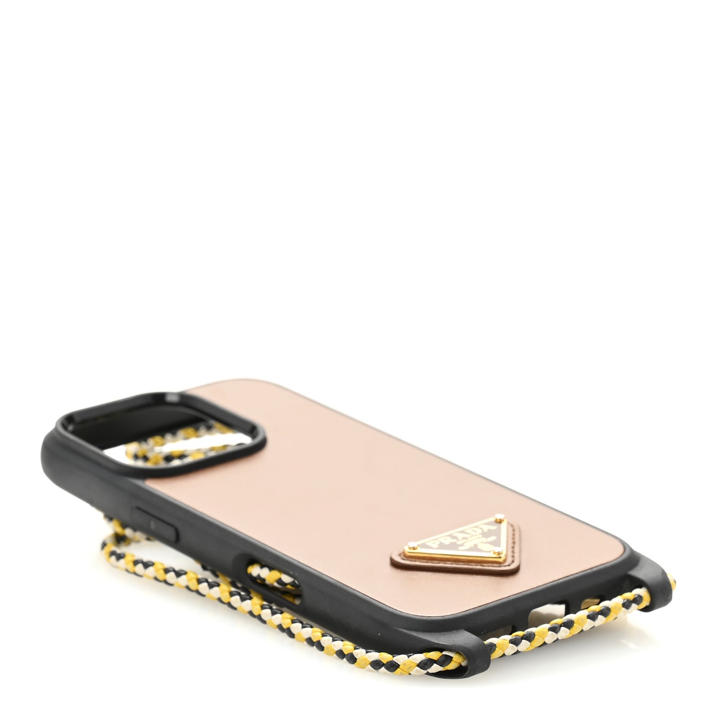 Vitello Metal Triangle Logo iPhone 16 Pro Case With Strap Cognac