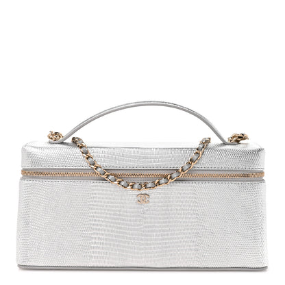 Chanel Lizard Embossed Calfskin Top Handle Slim Vanity With Chain Silvery 1 of 11