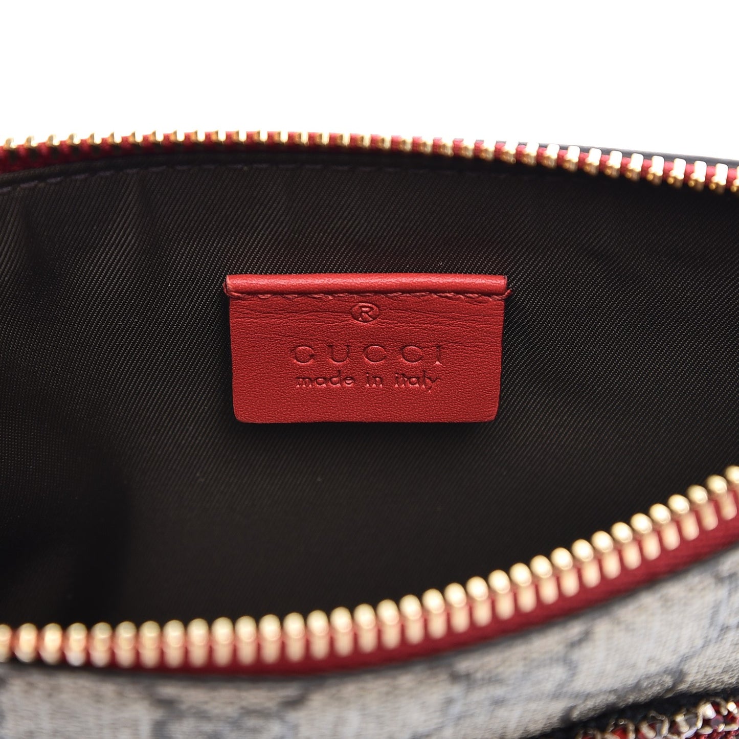GG Supreme Monogram Merveilles Lips Zip Pouch Hibiscus Red