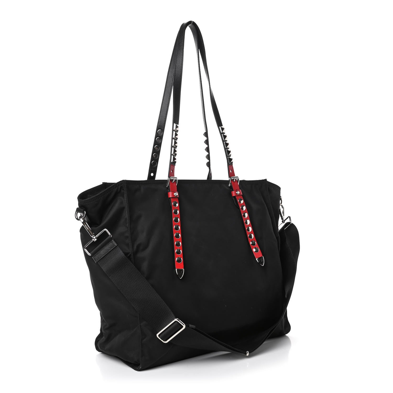 Prada Nylon New Vela Studded Tote Black Fuoco 2 of 6