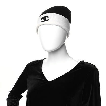 Chanel Cashmere CC Beanie Hat Black White 2 of 5