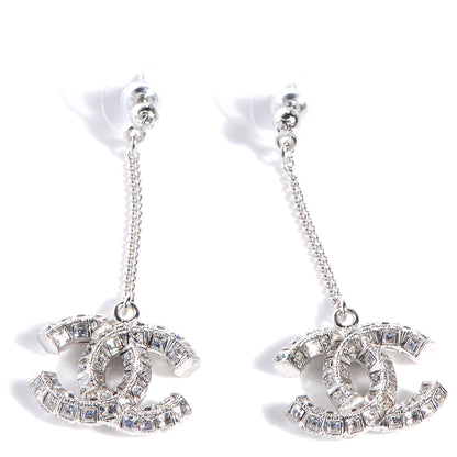 Chanel Baguette Crystal CC Drop Earrings Silver 1 of 5