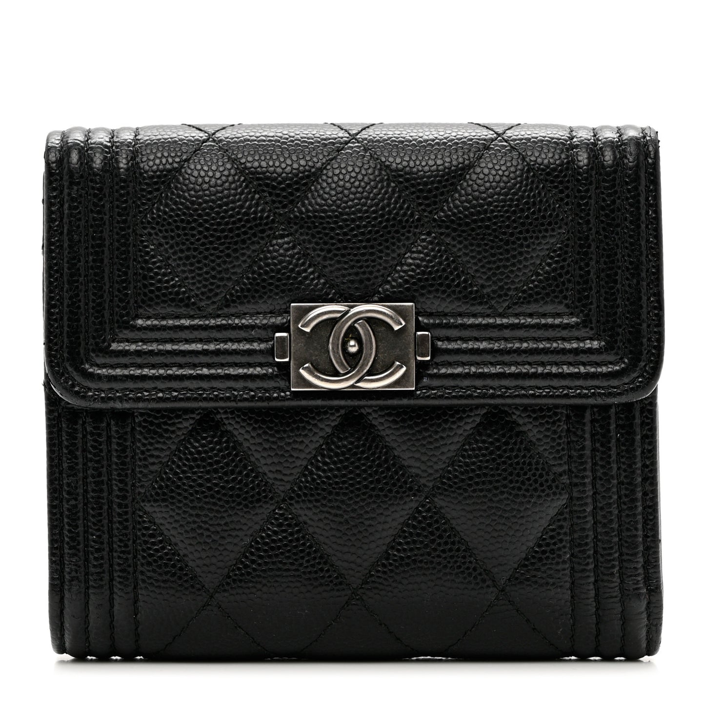 Caviar Quilted Compact Boy Wallet Black