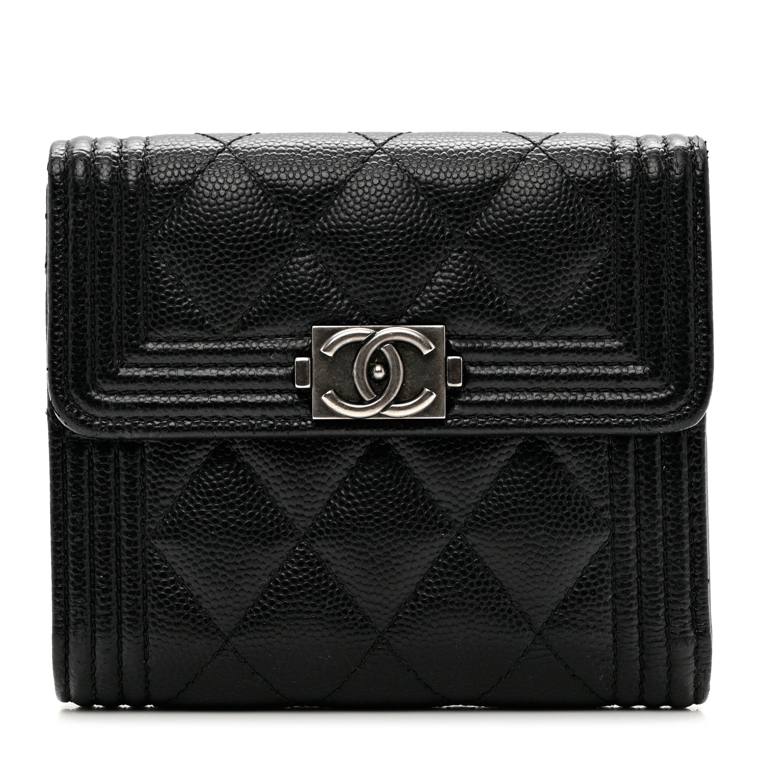 Chanel Caviar Quilted Compact Boy Wallet Black 1 of 8