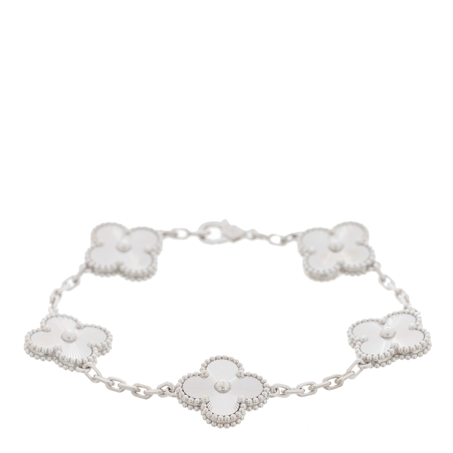 Van Cleef & Arpels 18K White Gold 5 Motifs Guilloche Vintage Alhambra Bracelet 1 of 4