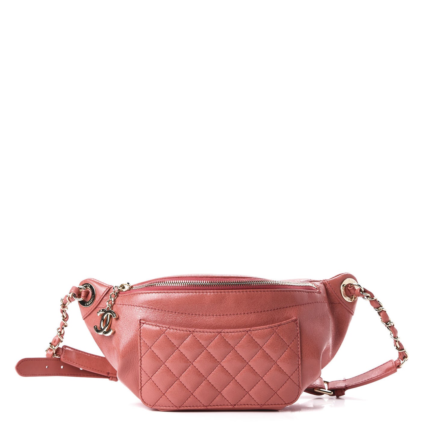 Crumpled Glazed Lambskin Quilted Waist Bag Fanny Pack Pink
