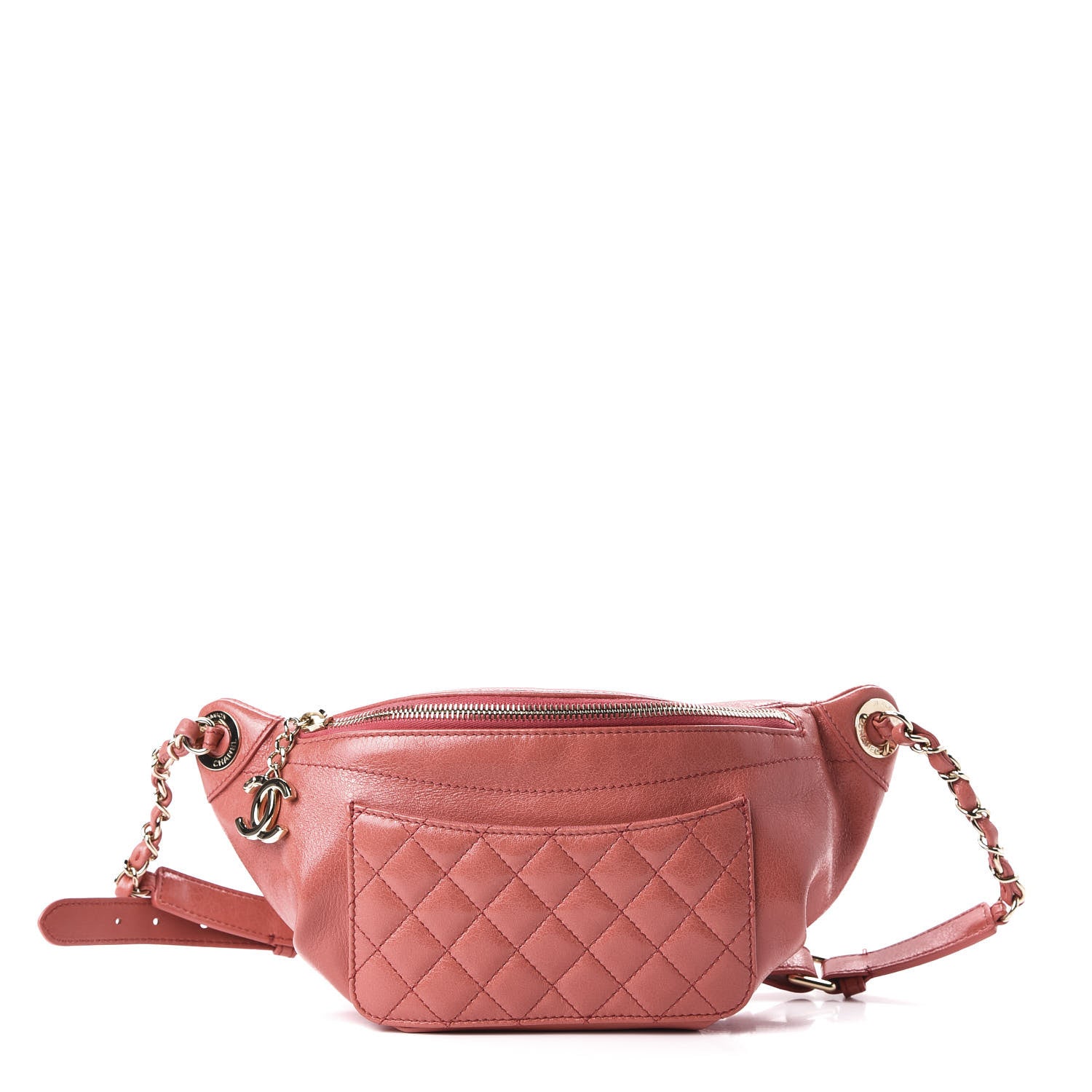 Chanel Crumpled Glazed Lambskin Quilted Waist Bag Fanny Pack Pink 1 of 11