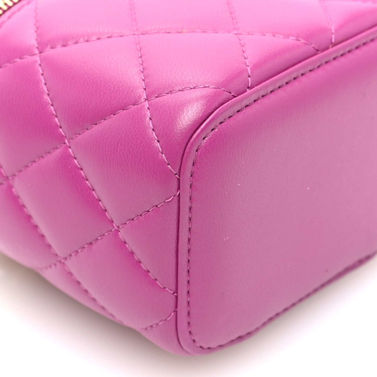 Lambskin Quilted Pearl Crush Mini Vanity Case With Chain  Purple