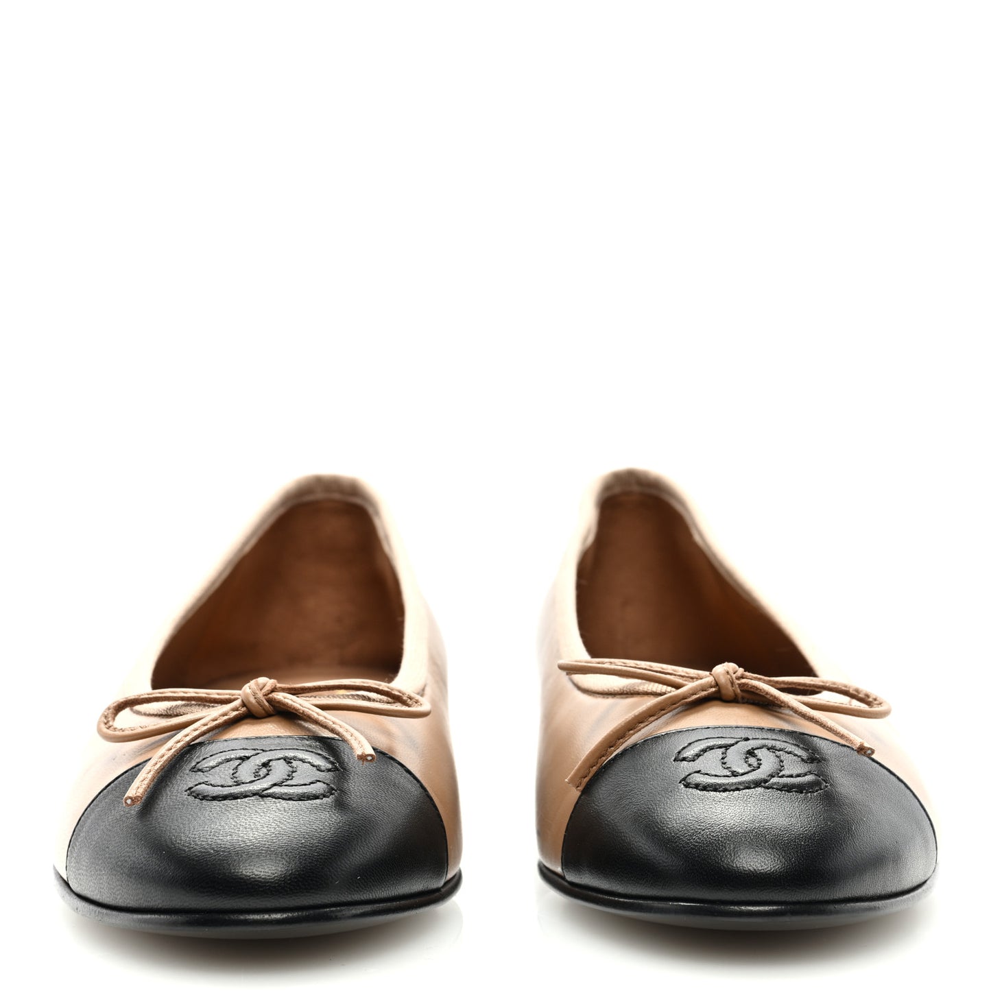 Lambskin Cap Toe CC Ballerina Flats 37.5 Beige Black