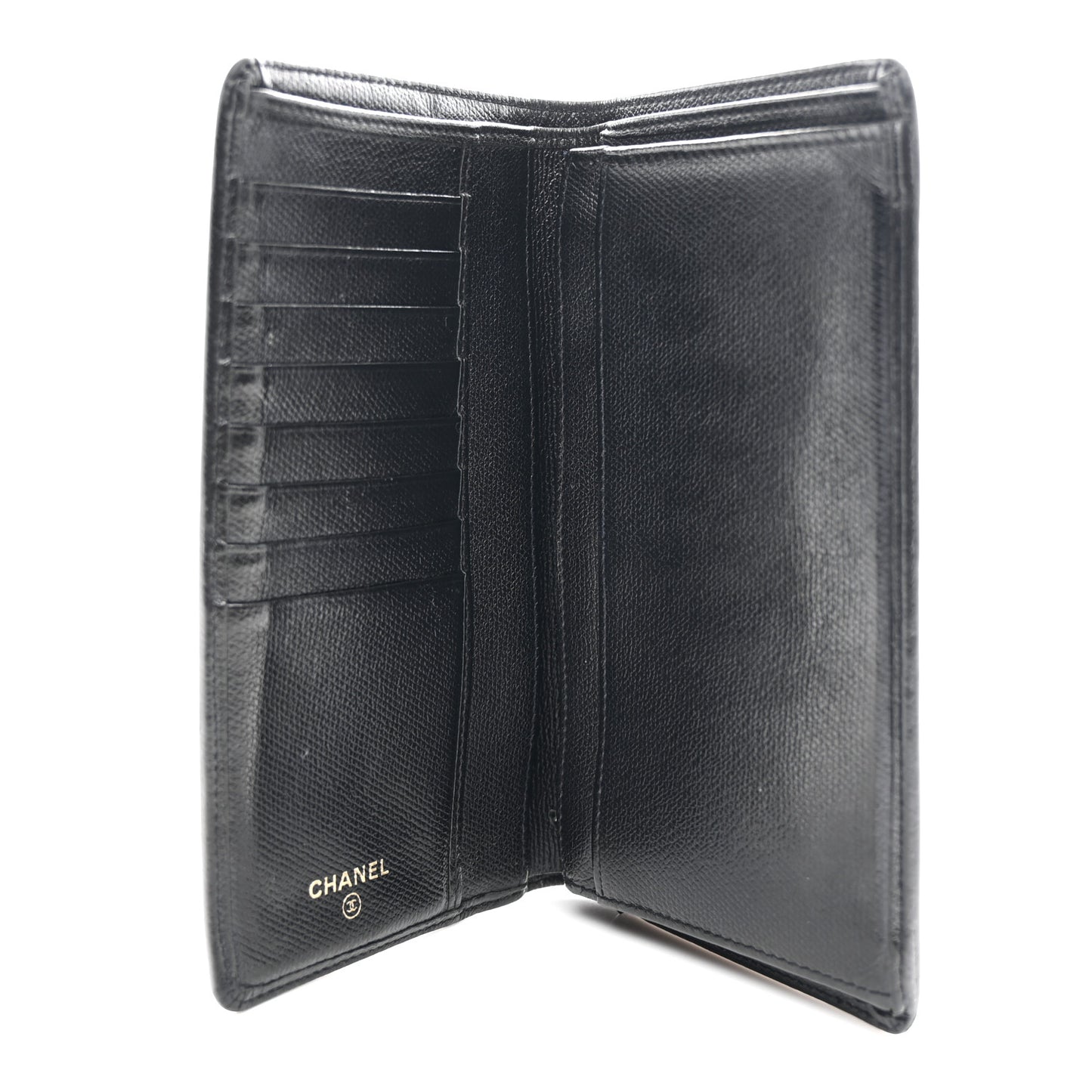 Grained Calfskin CC Button Yen Wallet Black