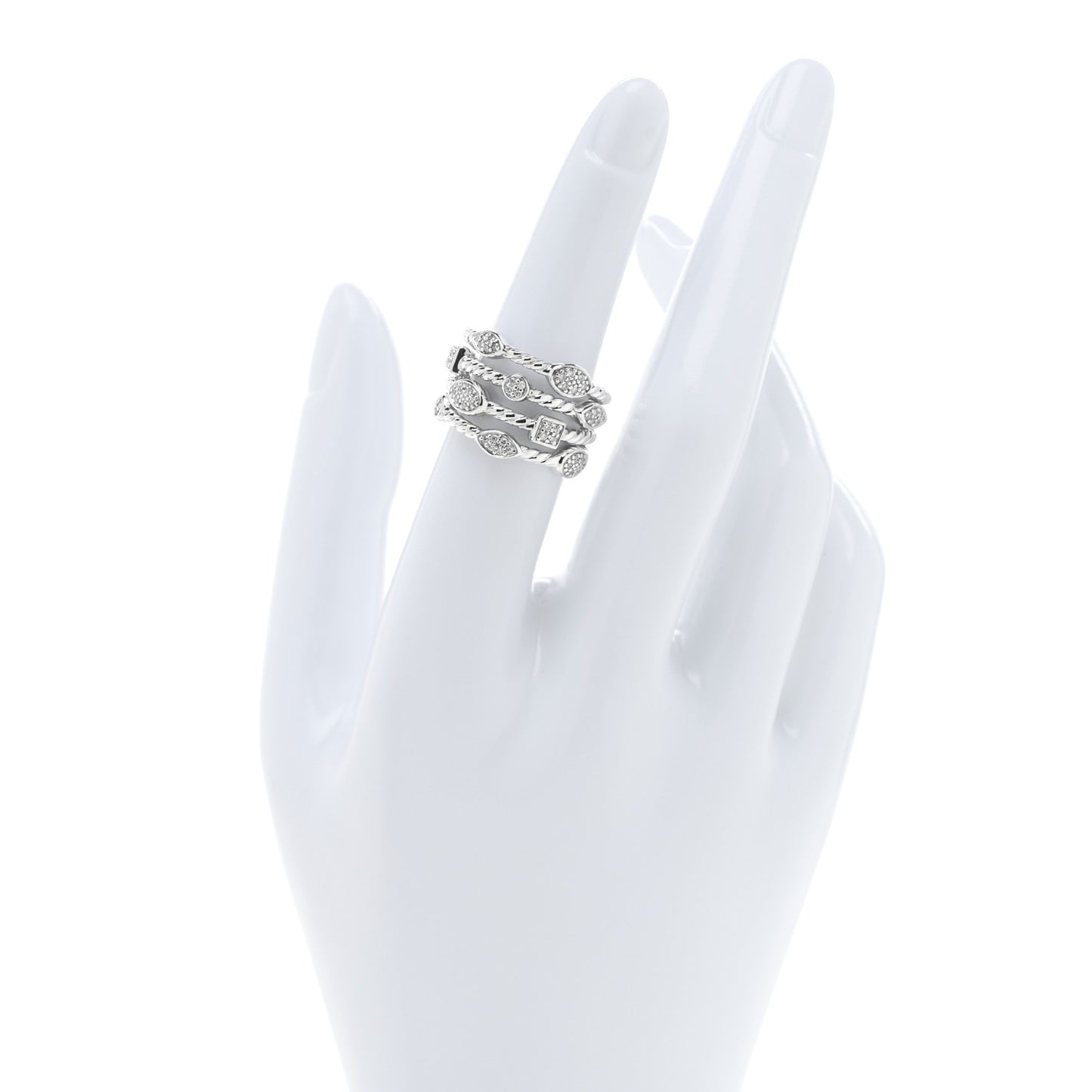 Sterling Silver Diamond Confetti 4 Row Ring 53 6.25