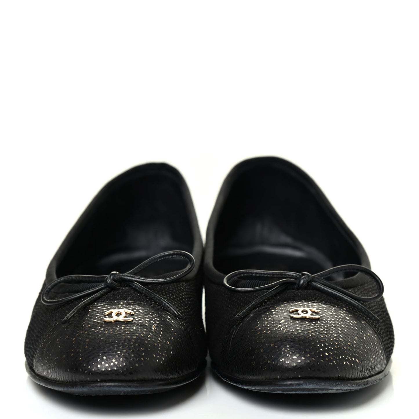 Snakeskin Embossed Calfskin Cap Toe Ballerina Flats 38.5 Black