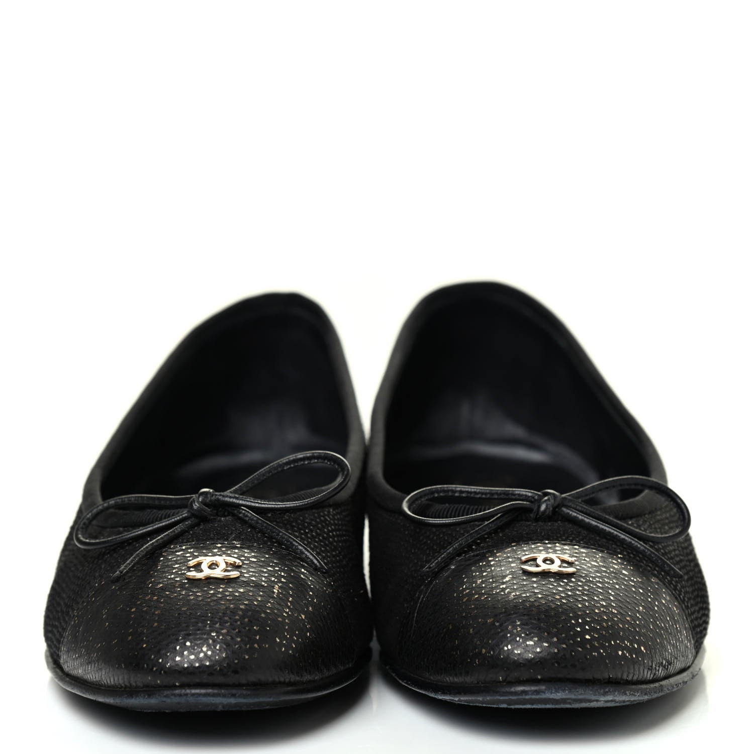 Chanel Snakeskin Embossed Calfskin Cap Toe Ballerina Flats 38.5 Black 2 of 4