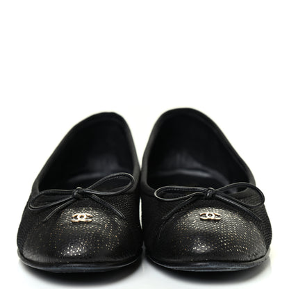 Chanel Snakeskin Embossed Calfskin Cap Toe Ballerina Flats 38.5 Black 2 of 4
