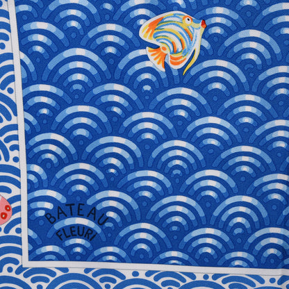 Hermes Silk Bateau Fleuri Scarf 90 Bleu Vert Jaune 2 of 5