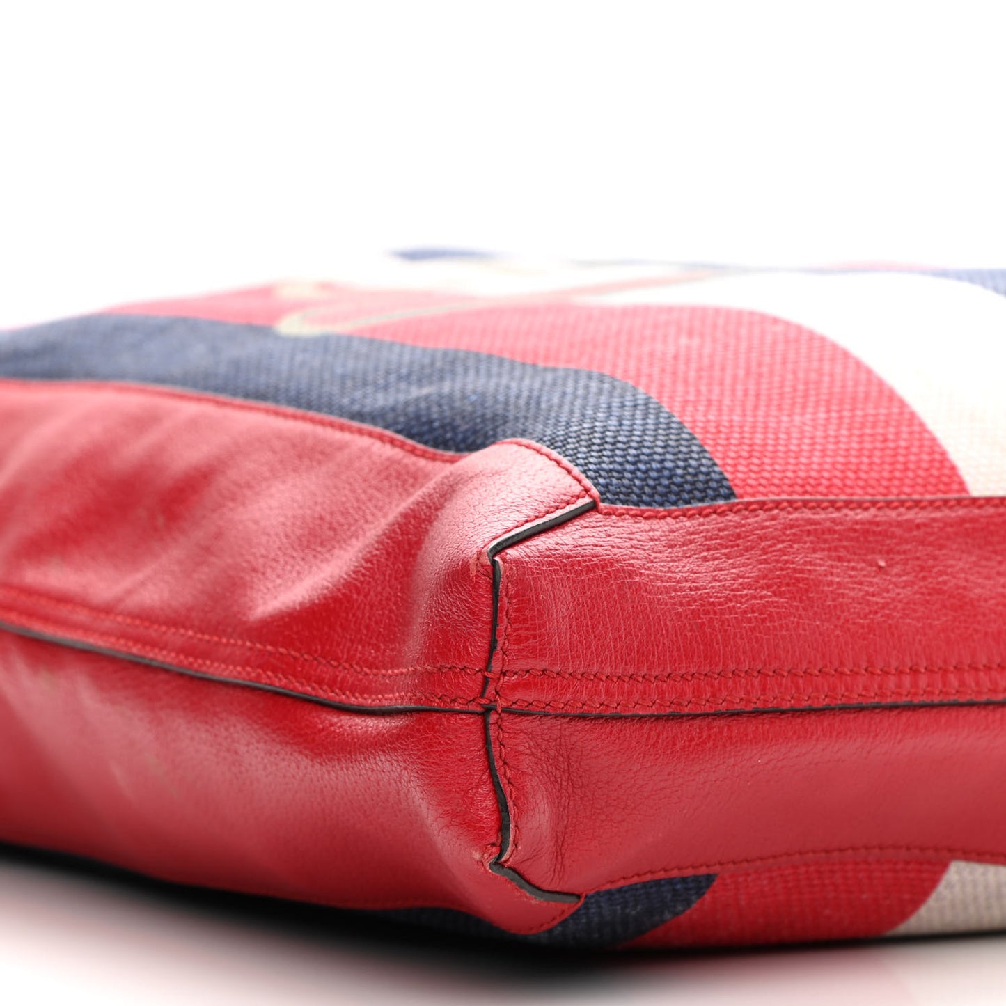 Canvas Calfskin Sylvie Stripe Logo Mens Tote Red White Blue