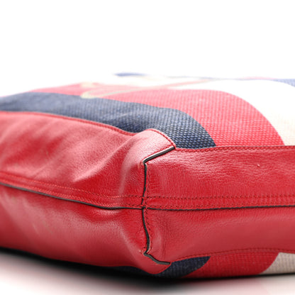 Gucci Canvas Calfskin Sylvie Stripe Logo Mens Tote Red White Blue 9 of 11