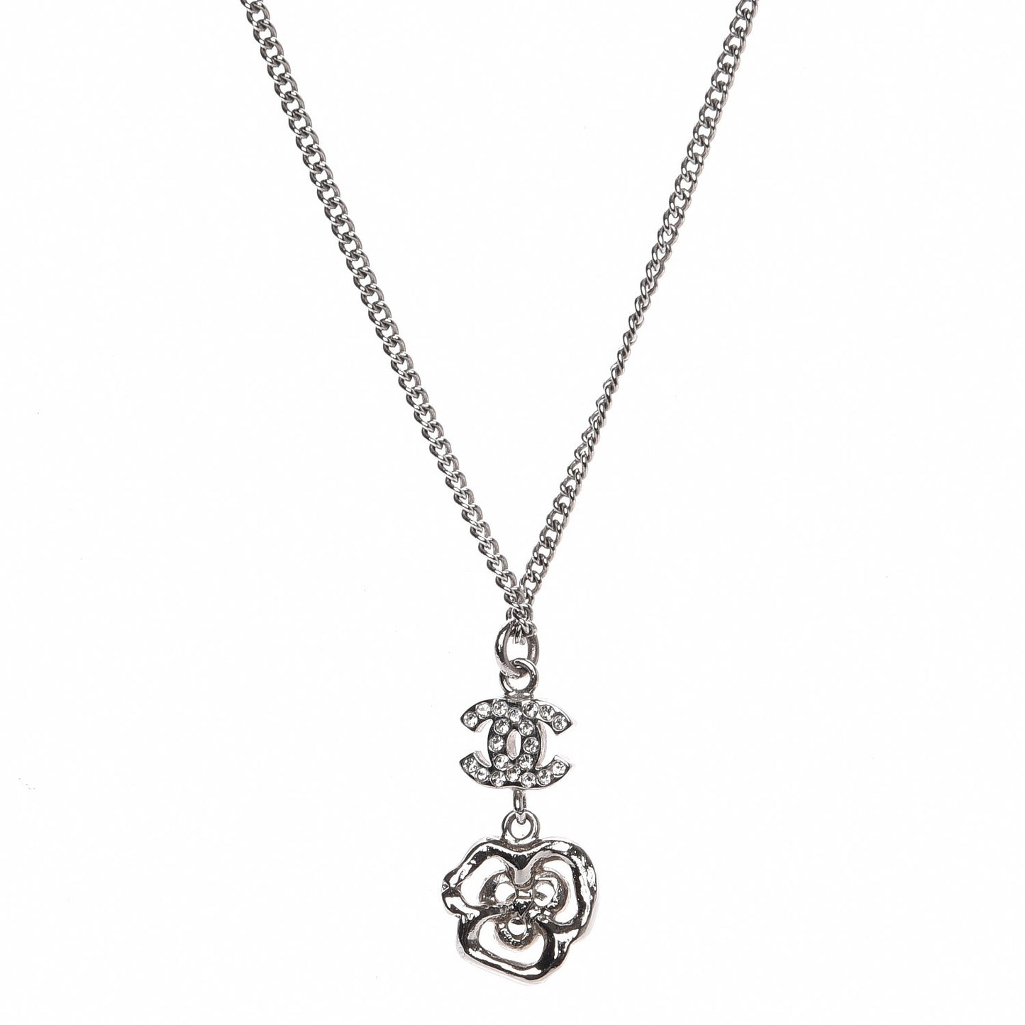 Crystal CC Camellia Necklace Silver