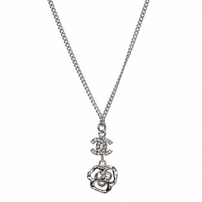 Chanel Crystal CC Camellia Necklace Silver 3 of 4