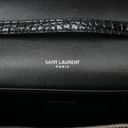 Saint Laurent Calfskin Crocodile Embossed Monogram Uptown Crossbody Black 6 of 11