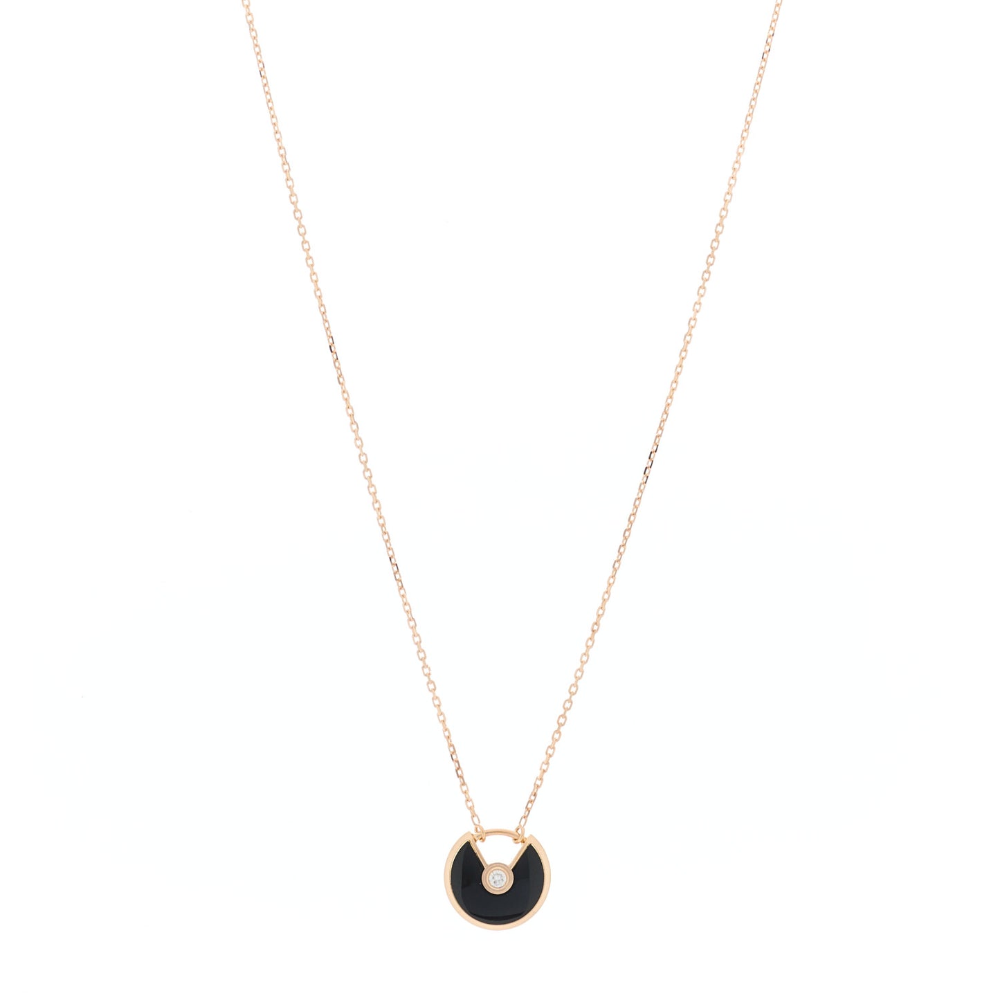 18K Pink Gold Diamond Black Onyx XS Amulette de Cartier Pendant Necklace