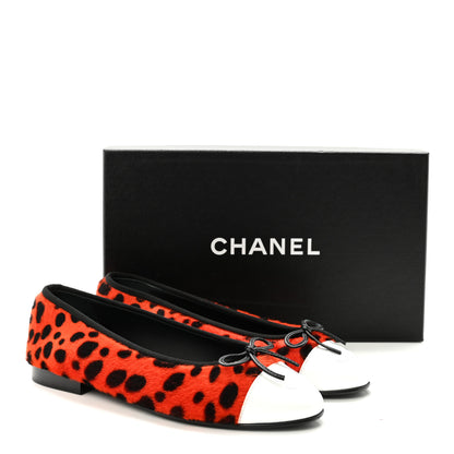Chanel Pony Hair Lambskin Patent Cap Toe CC Ballerina Flats 37.5 Orange Black White 9 of 9