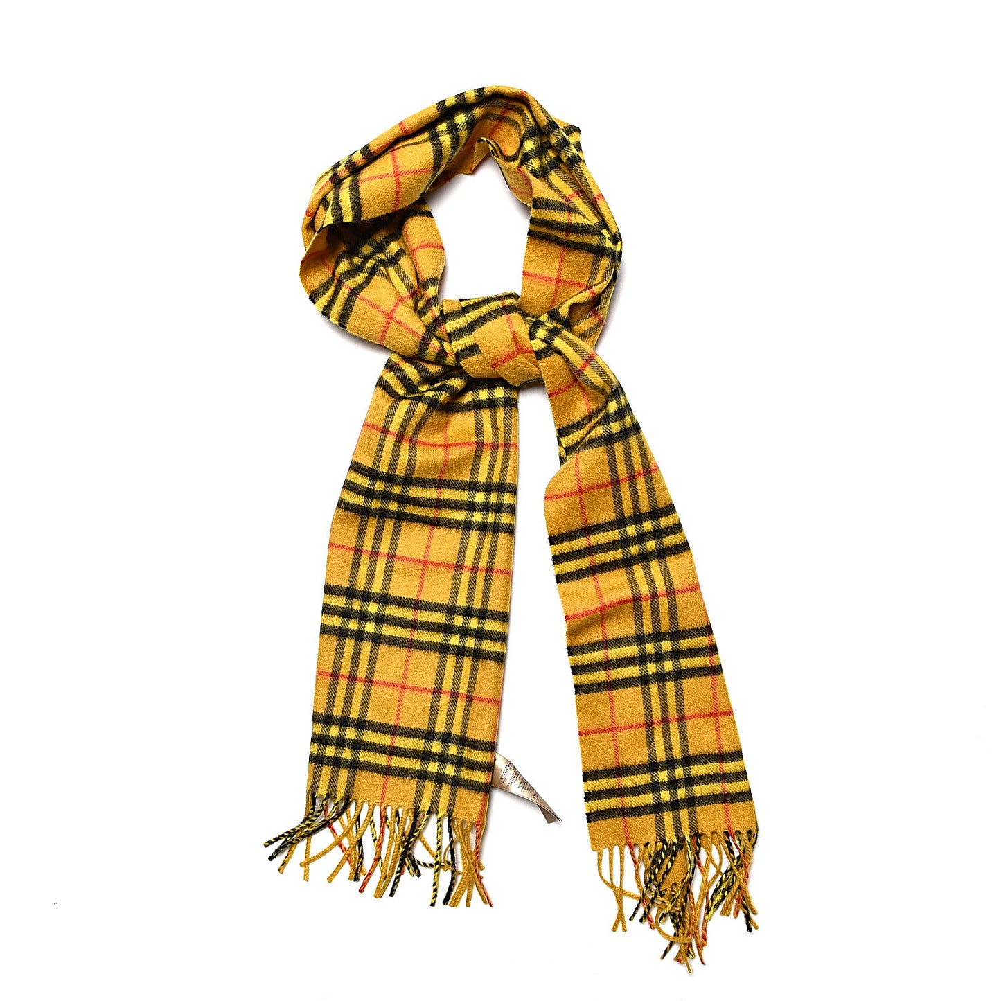 Cashmere Tonal Vintage Check Fringe Scarf Vibrant Yellow