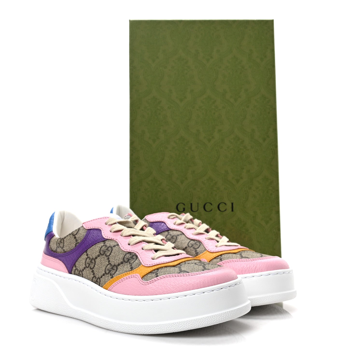 Gucci Calfskin GG Supreme Monogram Perforated Womens Platform 55mm Sneakers 38 Beige Ebony Sugar Pink Crop Shine Purple 7 of 8