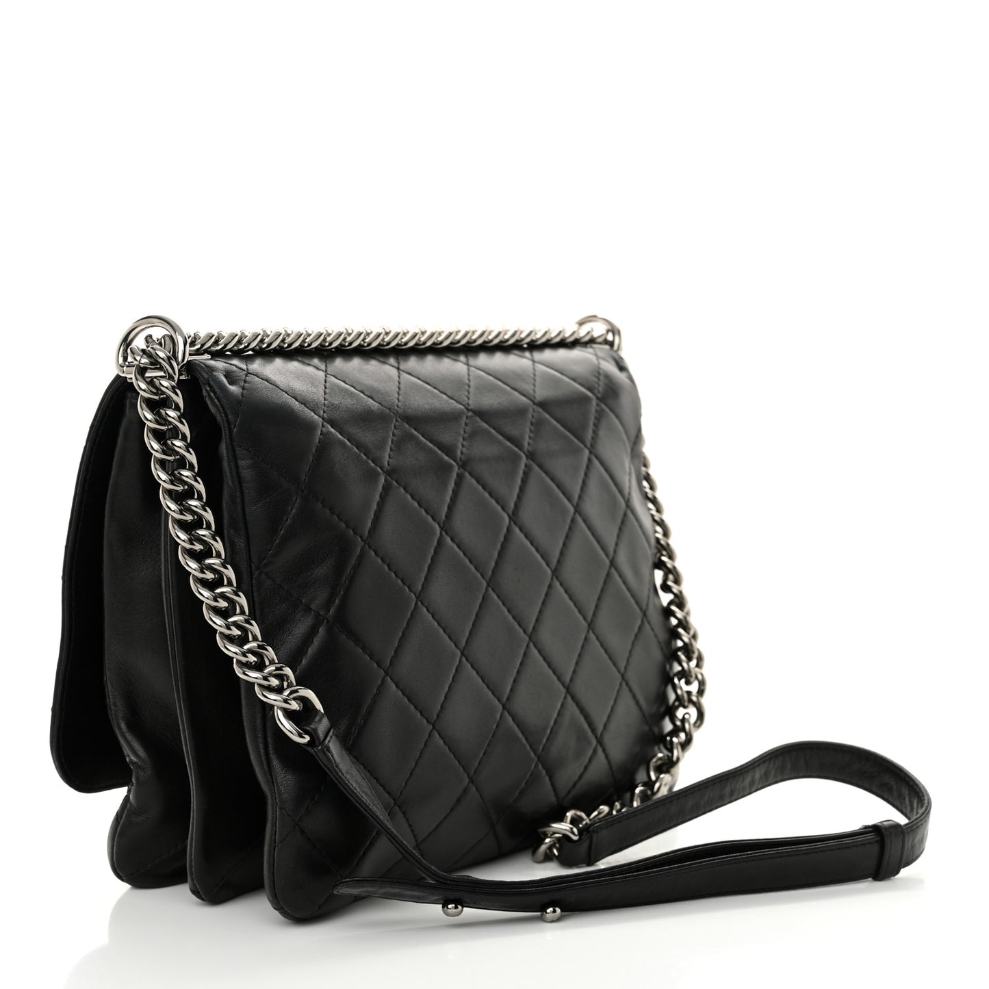 Lambskin Quilted Boy Messenger Black