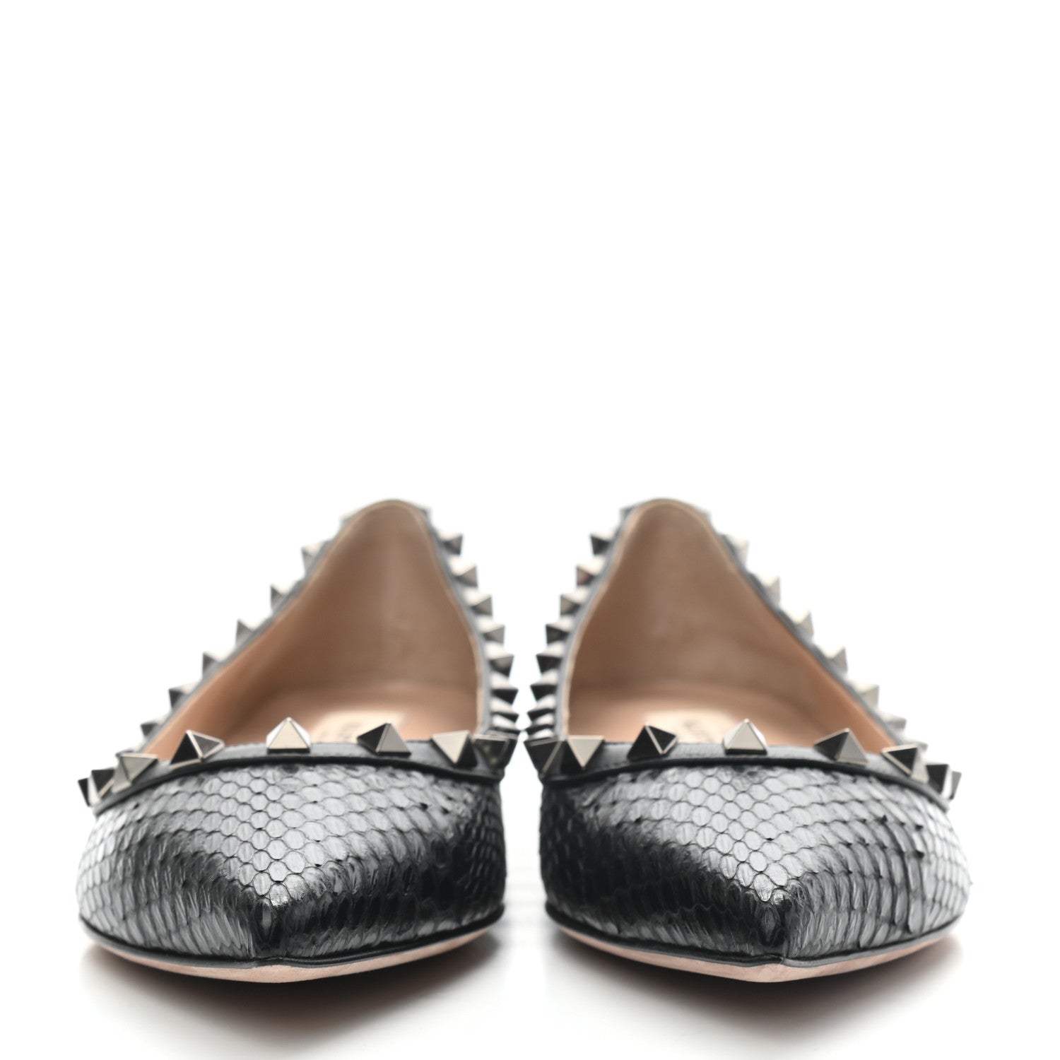 Valentino Garavani Ayers Snakeskin Rockstud Ballerina Flats 36 Black 2 of 7