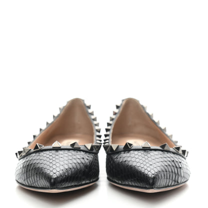 Valentino Garavani Ayers Snakeskin Rockstud Ballerina Flats 36 Black 2 of 7