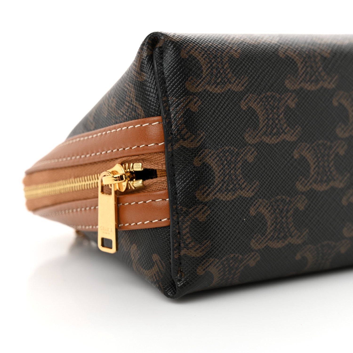 Celine Triomphe Canvas Lambskin Clutch On Chain Tan 9 of 11