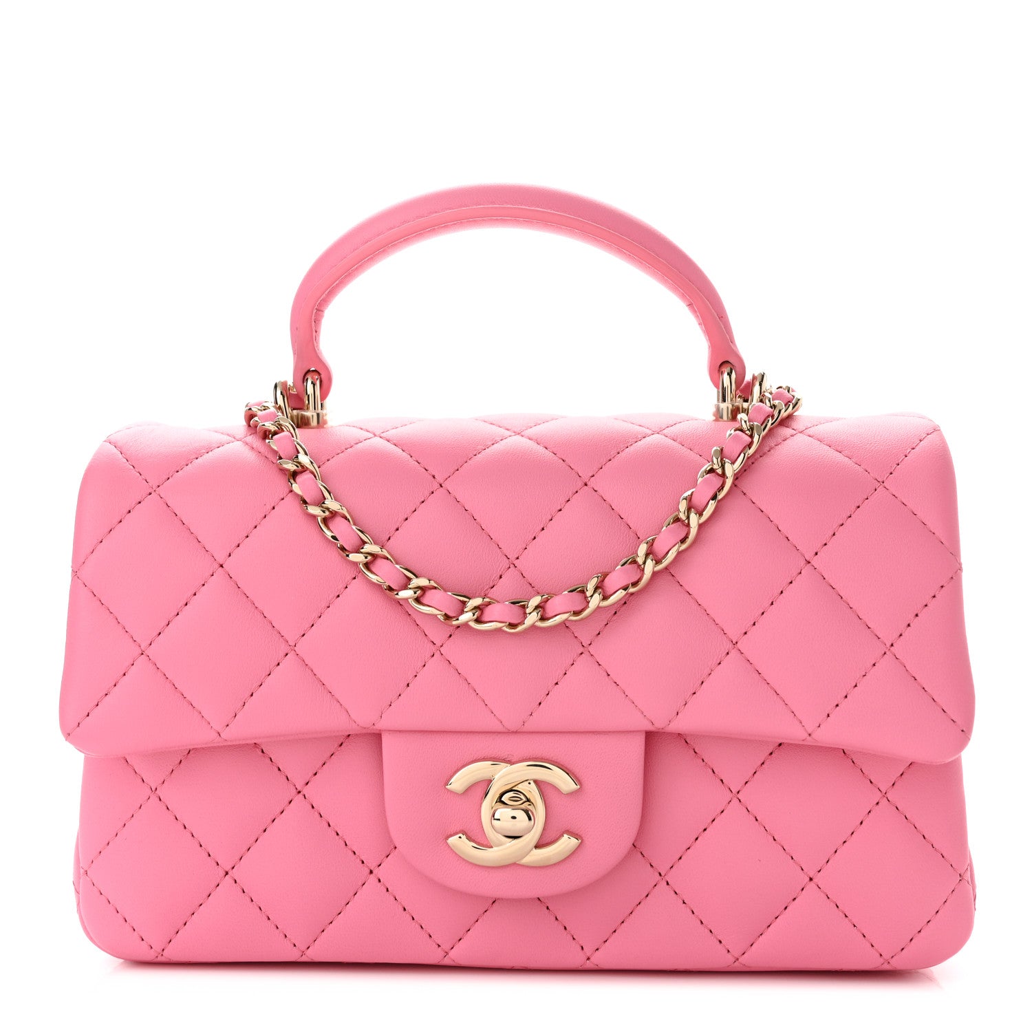 Chanel Lambskin Quilted Mini Top Handle Rectangular Flap Pink 1 of 10