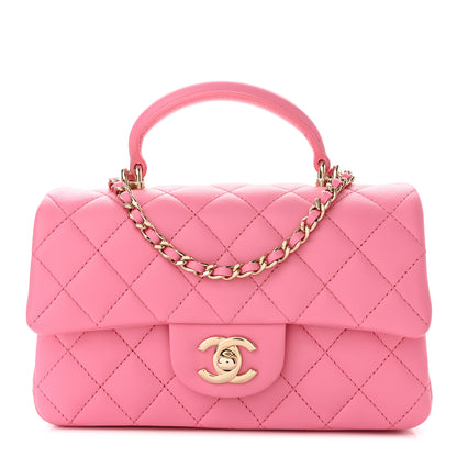 Chanel Lambskin Quilted Mini Top Handle Rectangular Flap Pink 1 of 10