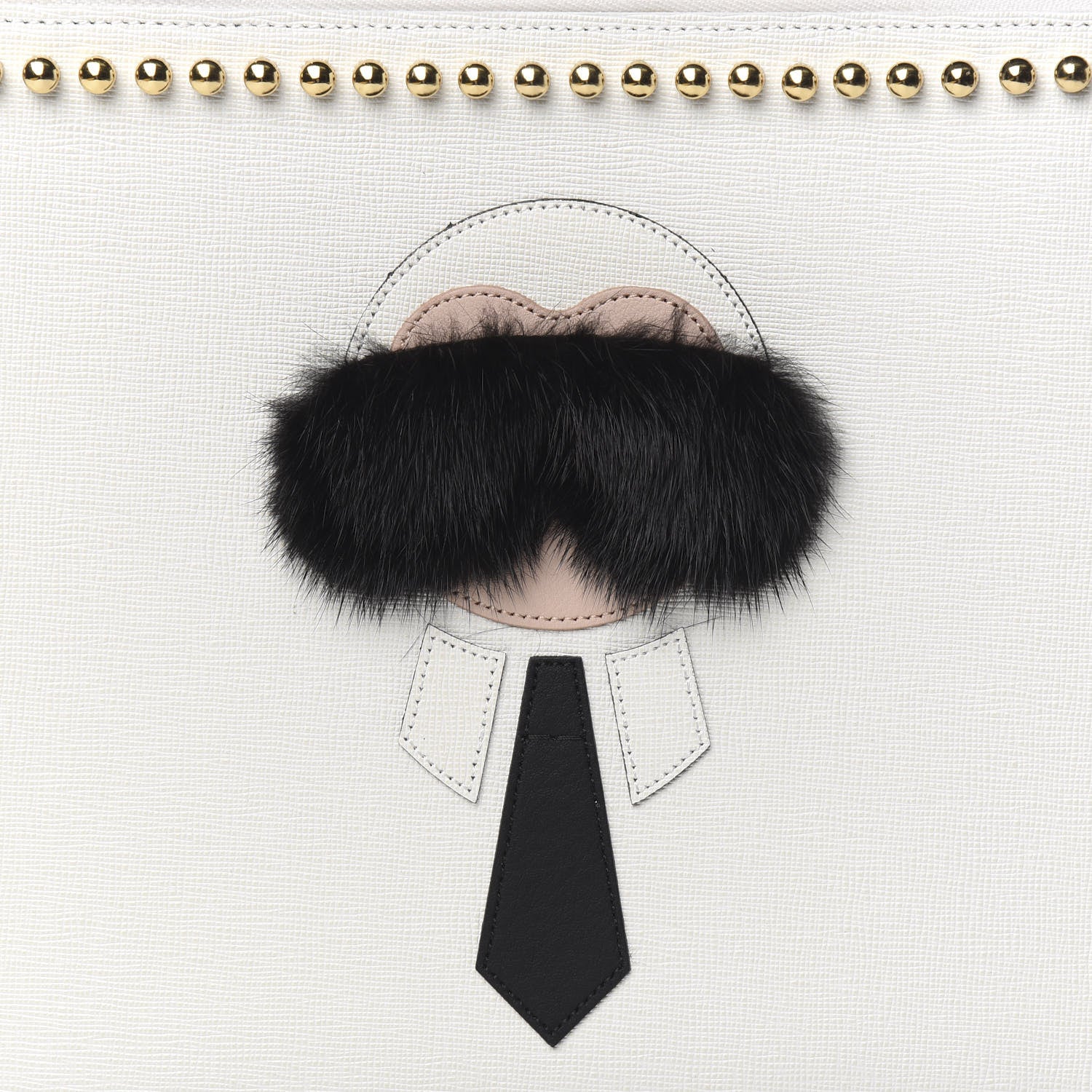 Fendi Vitello Elite Mink Fur Studded Karlito Zip Around Pouch White 9 of 10
