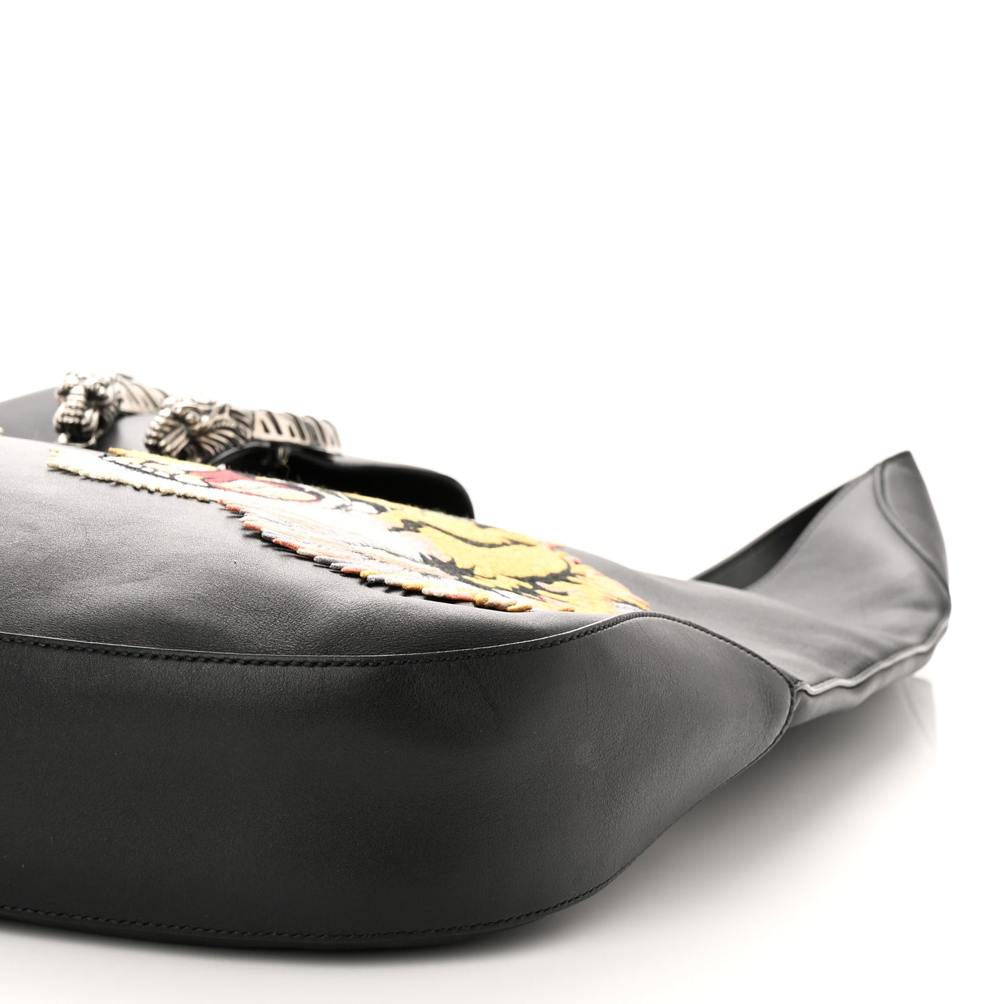 Calfskin Web Tiger Embroidered Large Dionysus Hobo Black