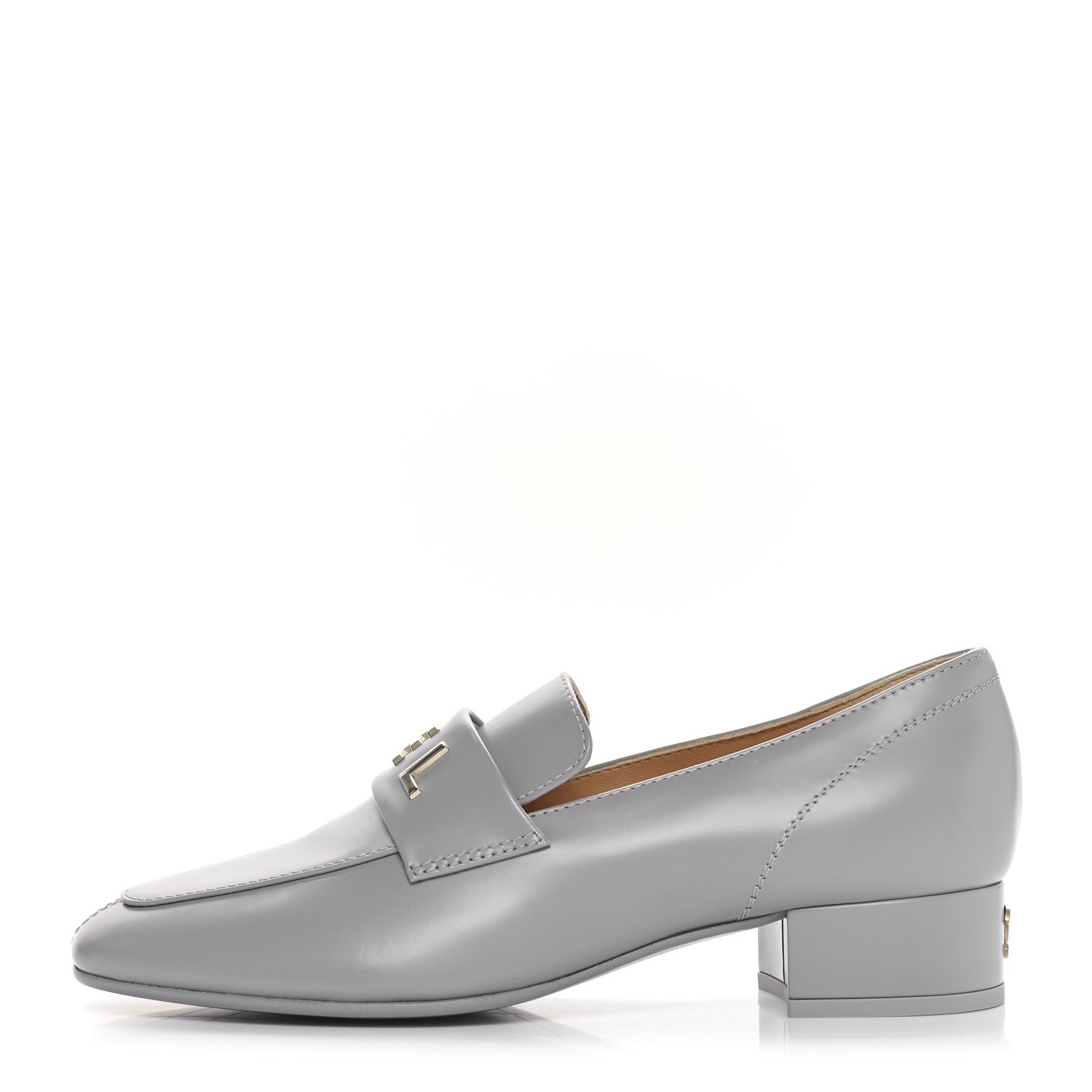 Chanel Shiny Calfskin Logo Loafers 36.5 Light Grey 1 of 10