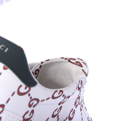 Gucci Calfskin GucciGhost Print Mens Ace Sneakers 13 White Hibiscus Red 9 of 10