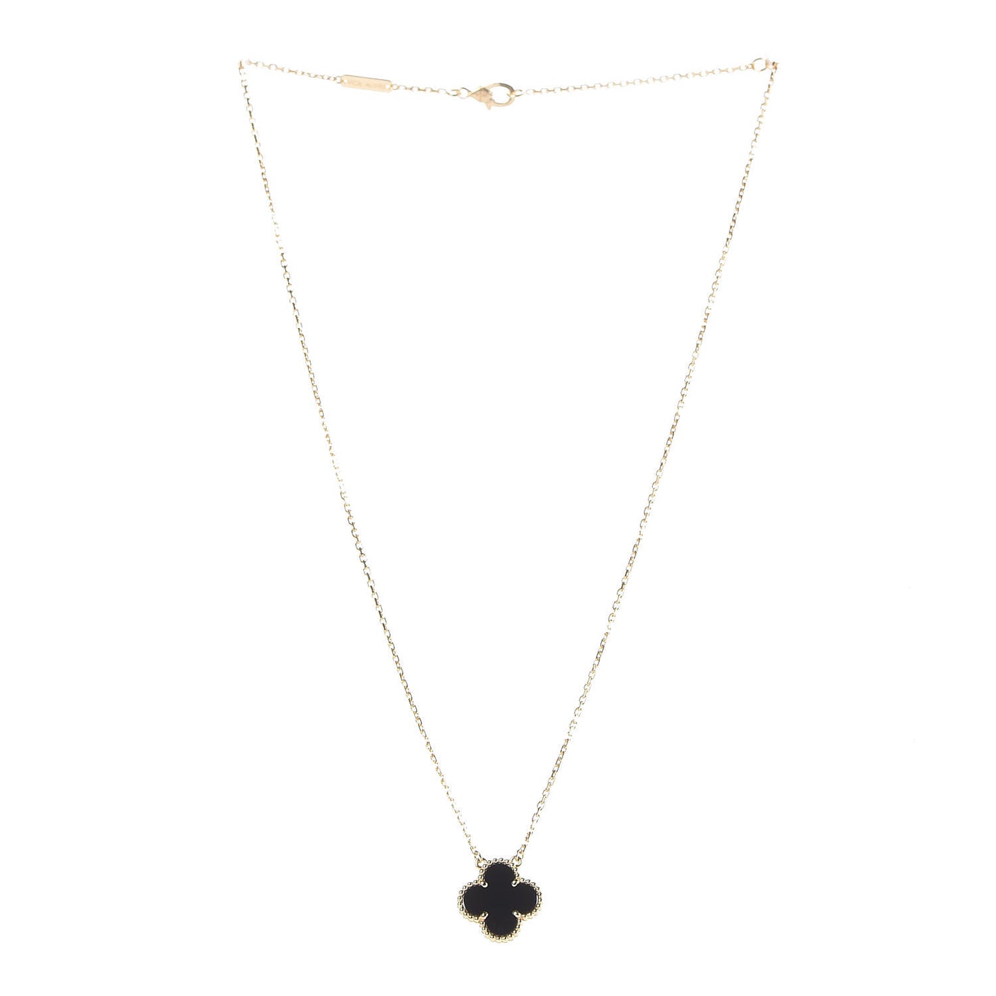 18K Yellow Gold Black Onyx Vintage Alhambra Pendant Necklace