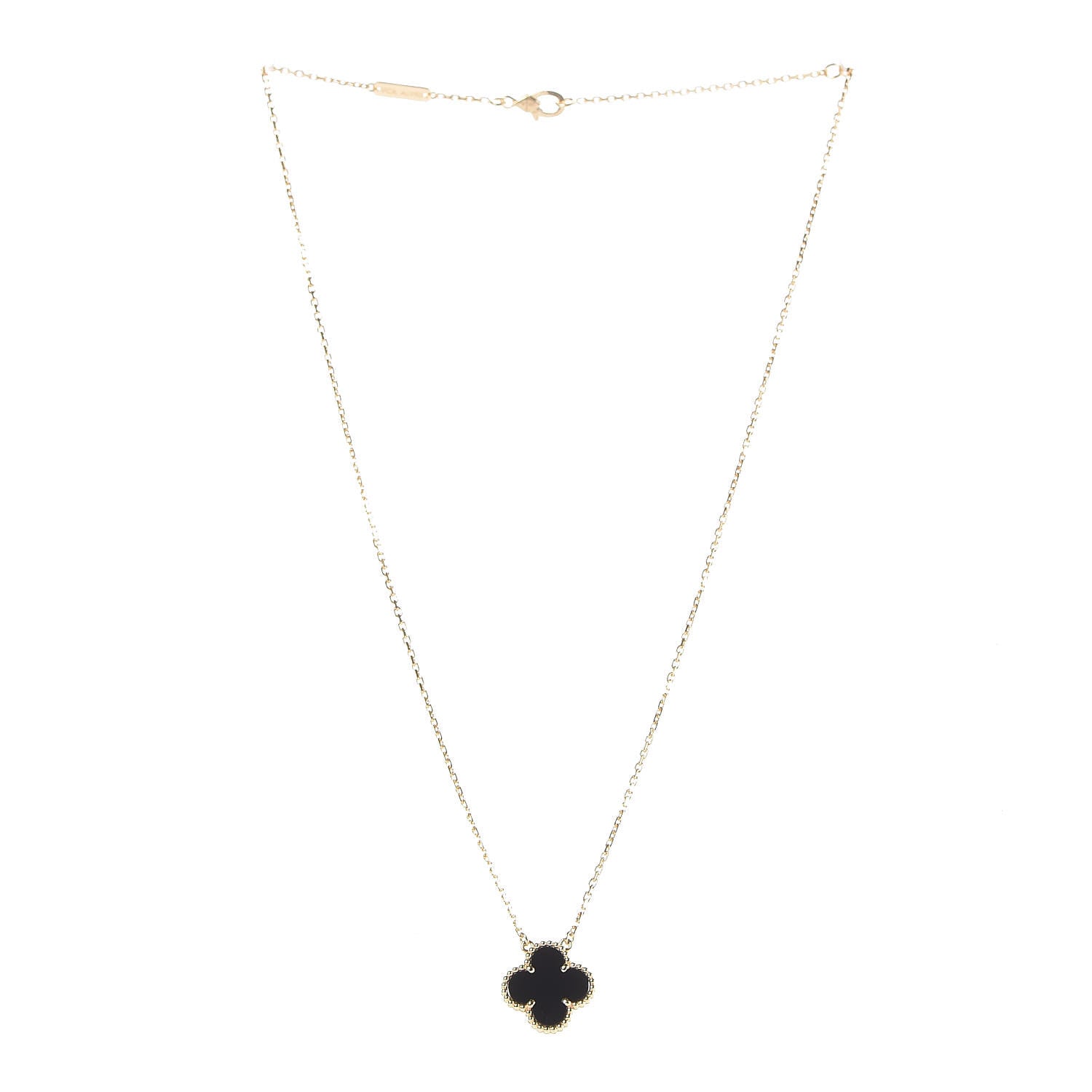 Van Cleef & Arpels 18K Yellow Gold Black Onyx Vintage Alhambra Pendant Necklace 3 of 7
