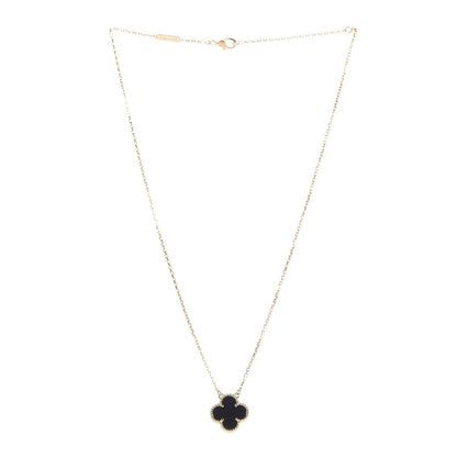 Van Cleef & Arpels 18K Yellow Gold Black Onyx Vintage Alhambra Pendant Necklace 3 of 7