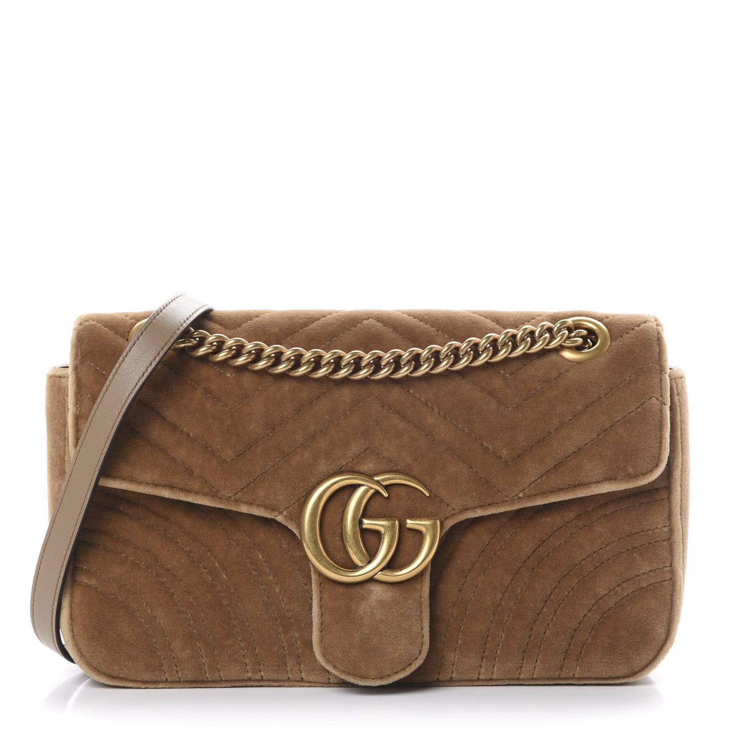 Velvet Matelasse Small GG Marmont Shoulder Bag Taupe
