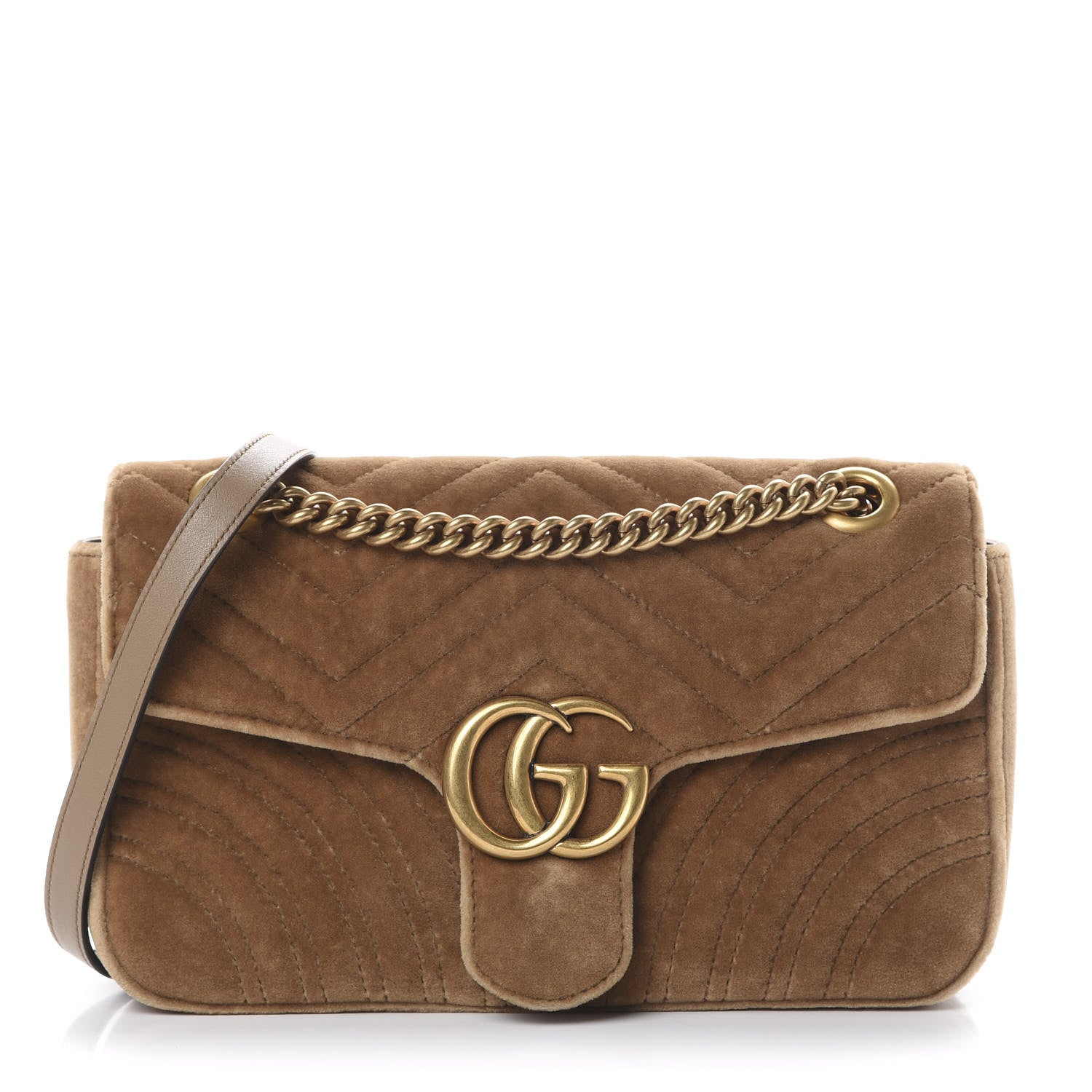 Gucci Velvet Matelasse Small GG Marmont Shoulder Bag Taupe 1 of 12