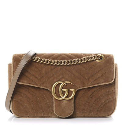 Gucci Velvet Matelasse Small GG Marmont Shoulder Bag Taupe 1 of 12